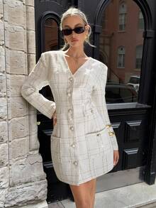 Siren Gaze Váy đi làm kẻ sọc thanh lịch dành cho nữ - Màu be - Xem 2