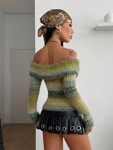 Coolane Áo len hở vai thiết kế rộng rãi phong cách Boho Vintage đơn giản dễ thương cho nữ mùa thu - màu xanh lá - Xem 4