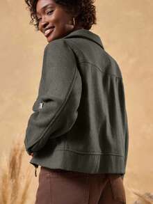 EURMUSE 1 pieza Chaqueta casual con cremallera, manga larga, bolsillo, color marrón, estilo elegante de abrigo para mujer - Verde militar - Ver 2