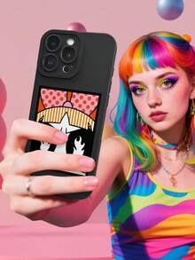 THE POWERPUFF GIRLS X SHEIN 1pc Cartoon Blossom Pattern Black Mobile Phone Case,Streetwise & Sweet, Compatible With IPhone 16/16 Plus/16 Pro/16 Pro Max, 15, 14, 13, 12, 11, X, XS Max , IPhone 17/17 Pro/17 Air/17 Pro Max Series, Compatible With For Galaxy S25,Galaxy S25 ULTRA,24,23,22series,Classic Mixed Style - Black - View 2