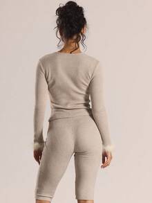 MUSERA ملابس علوية بأكمام طويلة وياقة مستديرة مع أساور من الفرو، مجموعة منسقة للخريف والشتاء، مناسب للاستخدام اليومي والخروج في المساء، أنيق وجذاب وناعم