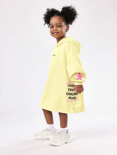  SUMWON Girls Hoodie Dress World Tour Print Long Sleeve Casual Sweatshirt Dress For Kids Vacation