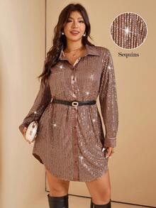 Comfylo 大码宽松亮片装饰衬衫裙 - 香檳色 - 查看 2