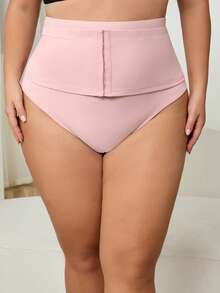 SHEIN CURVE+ Plus Size Women Solid Color Slimming High Waist Leggings - Pink - View 5