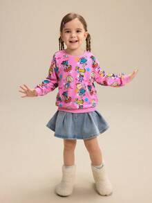 Nick 90s | SHEIN 小女孩卡通人物印花可爱粉色圆领长袖卫衣 - 粉色 - 查看 1