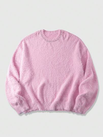 Street Life كنزة صوفية كاجوال بياقة طاقم وأكمام طويلة ذات لون أحادي، خريف/شتاء