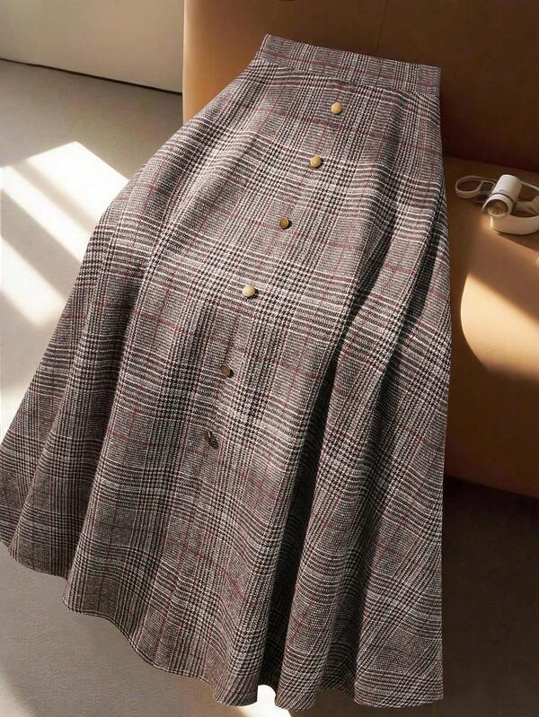 Regalyn Plus Size Women Elegant Casual Plaid A-Line Skirt, Autumn/Winter