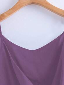 GlowEve Women's Fashion Casual V-Neck Pleated Wrap-Around Bowknot Tie Waist A-Line Camisole - Purple - View 4