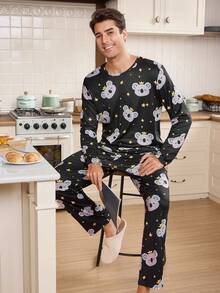 CoupledUp 1set Cute Cartoon Koala Pattern Pajama Set Matching Couple Pajama Set Sleep Wear, Winter Clothes - Multicolor - View 7