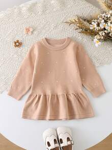 Vestido de suéter de punto a lunares para niñas, lindo y casual en rojo, suave y cómodo, adecuado para uso diario, salidas, viajes, vacaciones, hogar, guardería y juego de niños