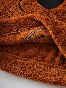 SCOOBY-DOO X SHEIN 2件套青少年男童可爱卡通狗刺绣3D耳朵连帽衫和裤子珊瑚绒舒适套装，秋冬季 - 棕色 - 查看 9