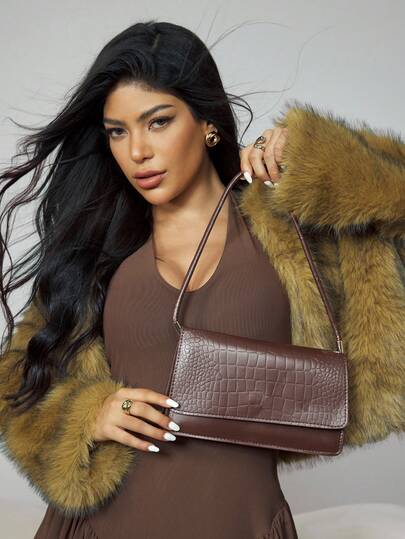 CUCCOO SZL 时尚鳄鱼压纹翻盖单肩包