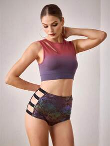 Menodora SHEIN Sport Áo ngực thể thao không tay tối giản Ombre dành cho nữ hàng ngày - Màu đỏ tím - Xem 2
