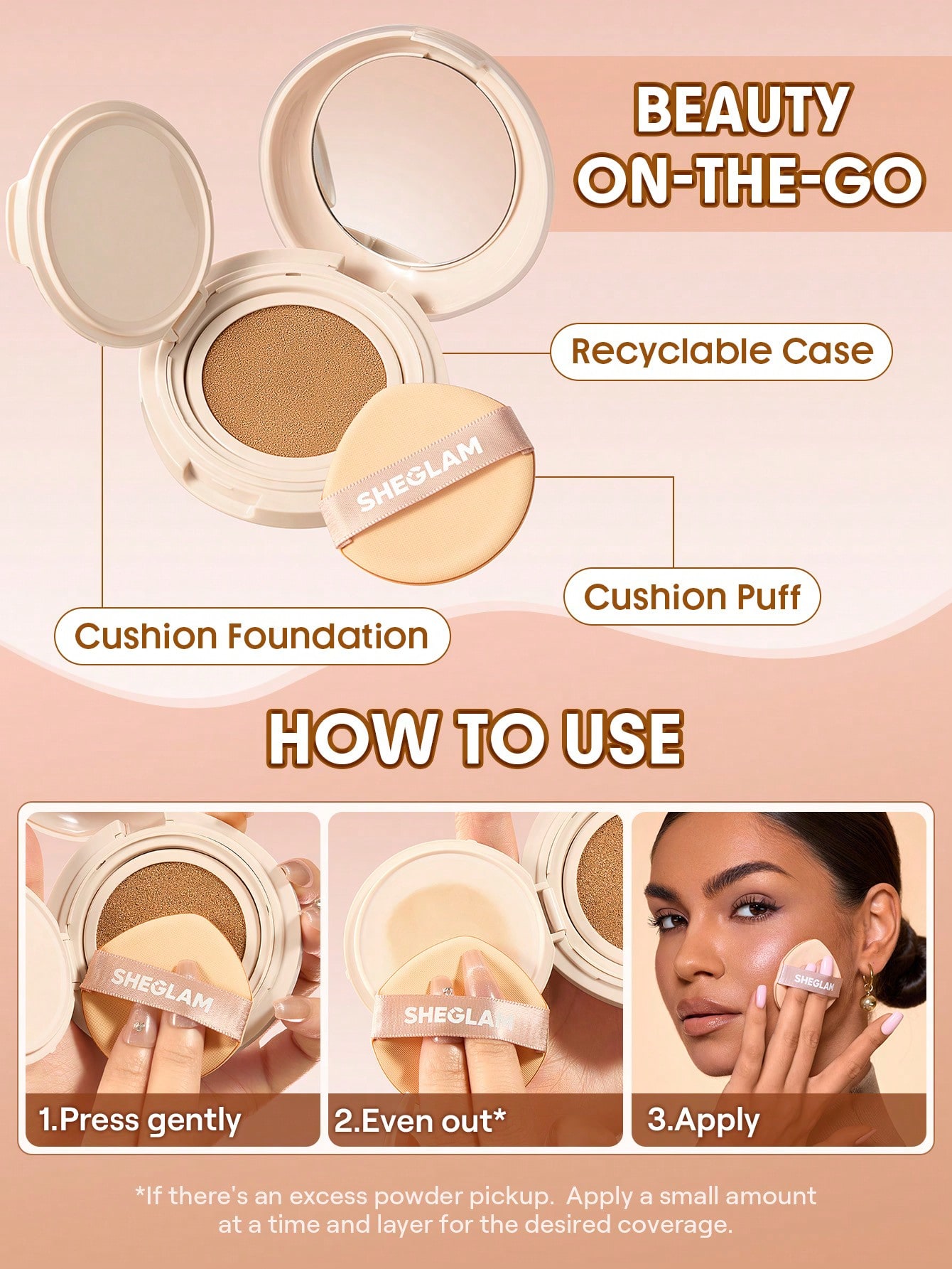 SHEGLAM Lock & Go Long-Lasting Cushion Foundation - Porcelain beauty makeup cosmetics for