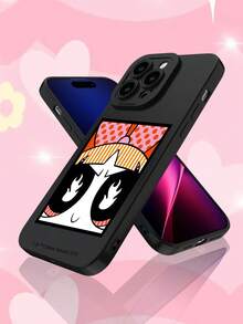 THE POWERPUFF GIRLS X SHEIN 1pc Cartoon Blossom Pattern Black Mobile Phone Case,Streetwise & Sweet, Compatible With IPhone 16/16 Plus/16 Pro/16 Pro Max, 15, 14, 13, 12, 11, X, XS Max , IPhone 17/17 Pro/17 Air/17 Pro Max Series, Compatible With For Galaxy S25,Galaxy S25 ULTRA,24,23,22series,Classic Mixed Style - Black - View 3