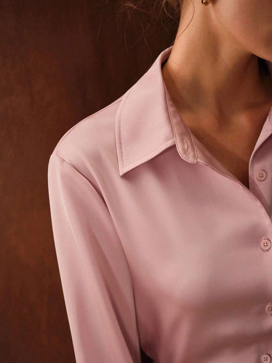 MOTF PREMIUM WOMEN'S SATIN ALL-MATCH VERSATILE REGULAR BLOUSE - Baby Pink - View 2