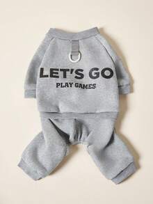 PETSIN 1pc Pet Cat Dog Universal Round Neck Pullover, Apricot Pink Gray Hoodie, Elastic And Comfortable Four Legged Clothes, Fashionable Printed Basic Style, Can Pull Dog Jumpsuit - Multicolor - View 25