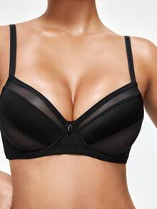SHAPORA 1 Áo ngực nâng ngực bằng vải bóng chất lượng cao có gọng kim loại trang trí cho nữ - màu đen - Xem 7