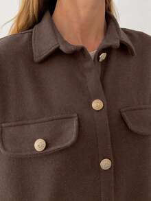 EURMUSE Solid Color, Gold Button Details, Coat - Brown - View 6