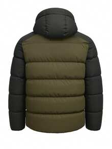 Men's Sport Puffer Hooded Jacket Black Green - 黑色色塊 - 查看 5