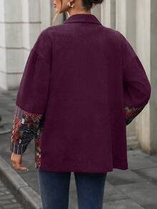 SHEIN LUNE Women's Casual Loose Contrast Color Corduroy Regular Jacket - Burgundy - View 2