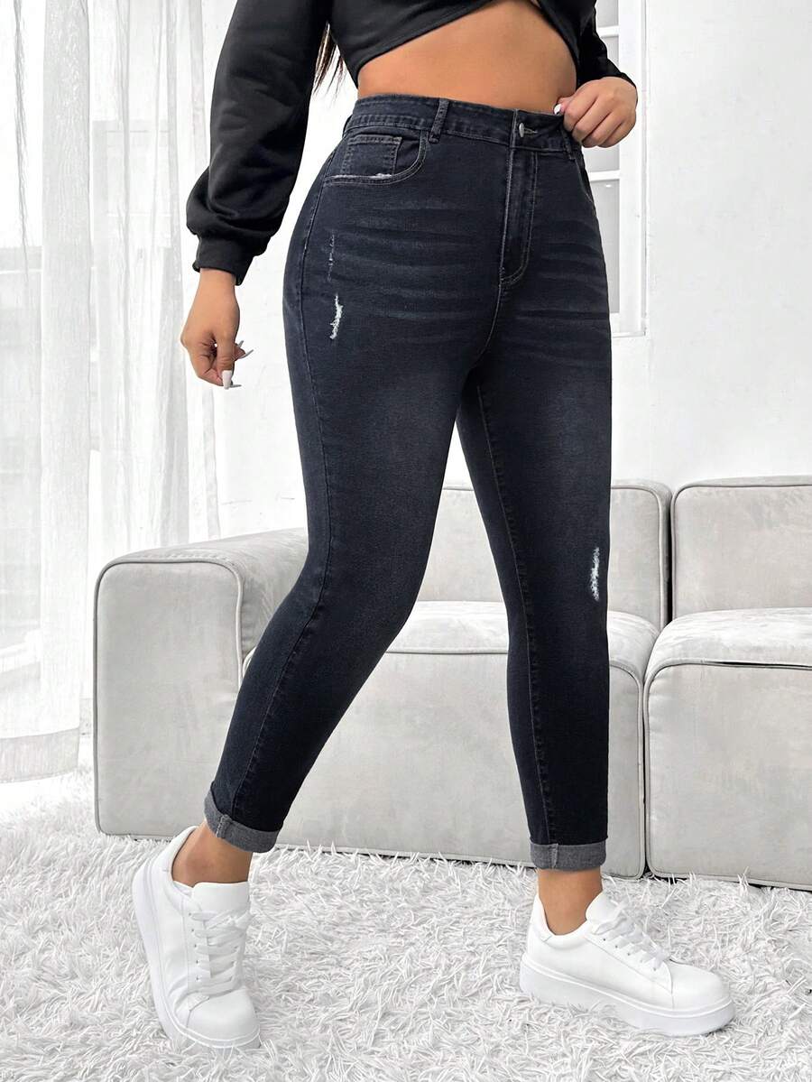 Firerie Plus Size Oprah's Skinny Pocket Casual Versatile Jeans - Dark Wash - View 1