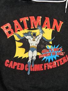 BATMAN X SHEIN 大码字母和数字图案连帽卫衣 - 黑色 - 查看 4