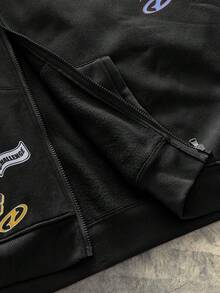 AXEPEAK 男士落肩长袖休闲创意时尚百搭连帽衫套装 - 黑色 - 查看 6