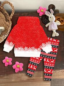 SHEIN Weihnachts-Karneval, Weihnachtsrot, süßer Cartoon Lebkuchenmann Mini Schleife Muster, Weihnachts-Sonderausgabe Geschenk, retro warm süße Weihnachten, Weihnachtsstimmung Baby Mädchen lässiges minimalistisches Buchstabenmuster Loose Drop Shoulder Pullover Sweatshirt und Hose Zweiteiler, süß lässig, Weihnachtsparty Outfit gemütliche Saison, Weihnachtsstimmung, Weihnachtsgeschenke, Herbst & Winter Outfits, einfacher Komfort, Herbst & Winter Lagen für Baby & Mädchen, stilvolle Mädchen - Verschiedenfarbig - Übersicht 2