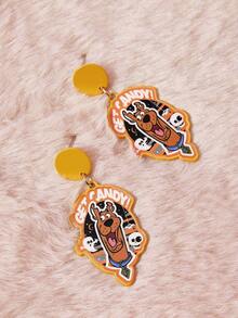 SCOOBY-DOO X SHEIN 1 Pair Fashionable Women's Popular Cartoon Element Zinc Alloy Earrings - ginger - View 2