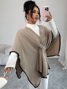 Elenzga Abrigo con cuello superpuesto de tela de felpa recubierta de punto maduro para mujer, blusa elegante para mujer, abrigo de lujo sexy de invierno para mujer, Navidad para mujer - Café integral - Ver 4