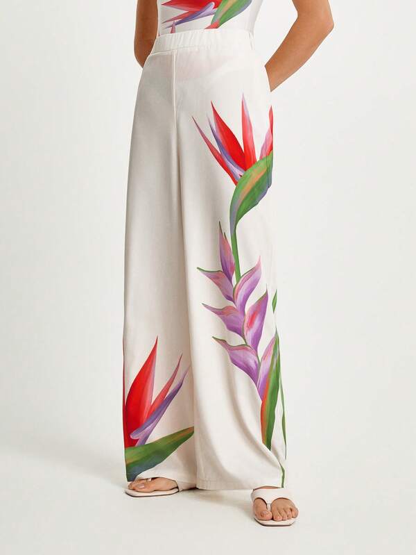 CAJUNI Women's Colorful Floral Print Casual Pants