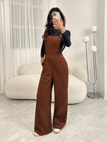SHEIN Tall Bộ đồ liền thân đơn sắc thời trang tối giản dành cho nữ, mặc hàng ngày - màu nâu - Xem 9