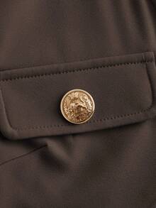 SHEIN MOD Solid Button Detail Crop Jacket In Fall/Winter - Mocha Brown - View 4