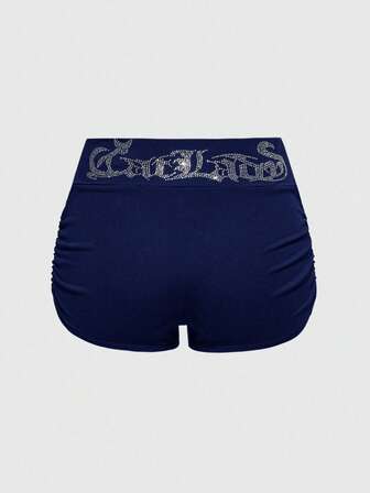 J-Fashion Pantalones cortos de mujer con estampado de gato y strass de estilo Y2K de cintura baja