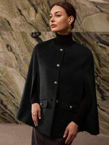 MOTF PREMIUM FUZZY COLLAR CAPE OVERCOAT - Black - View 7