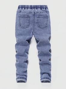 Tween Boys' Elastic Waist Drawstring All-Match Simple Versatile Comfortable Stretchy Slim Fit Light Grey Jeans - Light Wash - View 3