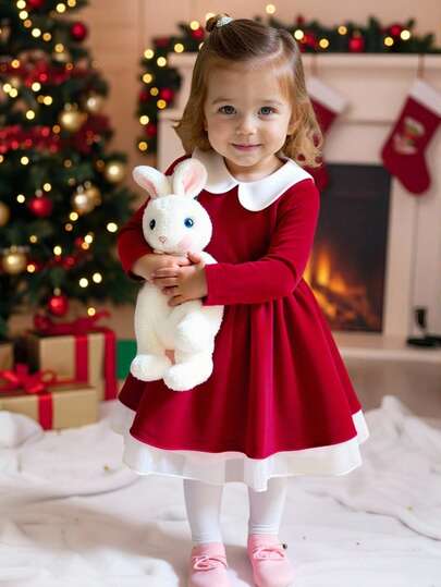 Autumn New Simple Cute Everyday Casual Versatile Red Baby Girls Dress