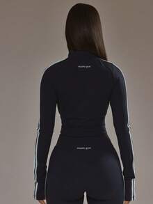 Musera Sport 拉链条纹细节塑形 BBL 夹克（仅限板式网球运动服） 健身房锻炼 瑜伽 日常健身 - 藏蓝色 - 查看 4