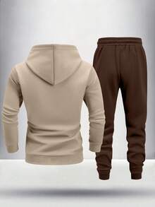 Manfinity Homme 男士字母N印花休闲简约卫衣和运动裤两件套，秋冬男装 - 彩色 - 查看 3