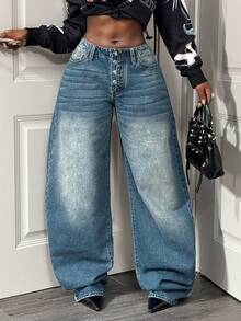 BamGleam Women's Low Waist Fashionable Loose Casual Street Wear Jeans - Dark Wash - View 7