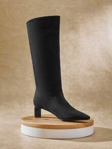 SHUZIA Women's Glamorous Sexy Pointy Toe Kitten Heel Knee-High Boots - Black - View 3