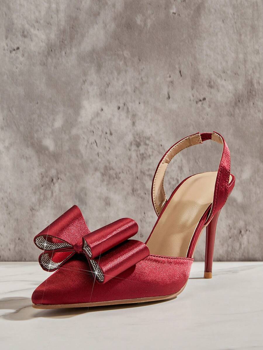 SHUZIA Sepatu Pumps Wanita Glamor dengan Ujung Lancip dan Hak Stiletto, Cocok untuk Natal. - Burgundy - View 1