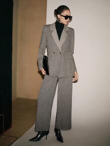 Lumivelle 女士商务套装双排扣西装外套和裤子套装 - 淺灰色 - 查看 6