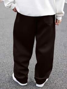 Manfinity Homme Pantalon de survêtement ample de couleur unie, décontracté avec poches, streetwear grande taille - Marron - Voir 4