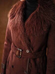 MOTF PREMIUM DOUBLE BREASTED FAUX FUR COAT - Brown - View 3