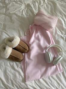 CovetEZ 休闲宽松粉色编织抽绳腰女裤