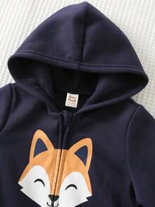 Cozy Pixies 两件套男婴狐狸图案针织柔软连帽卫衣和弹力腰带打底裤套装，舒适百搭休闲时尚基础款，适合室内、户外休闲、滑雪、返校、日常穿着、运动、玩耍、聚会、秋冬季节等场合。 - 彩色 - 查看 4
