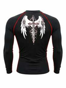 Coreblaze Tee-shirt de sport casual pour hommes, Top de compression à manches longues imprimé, pour la course, la fitness. Chemise de compression pour la salle de gym. - Noir - Voir 2