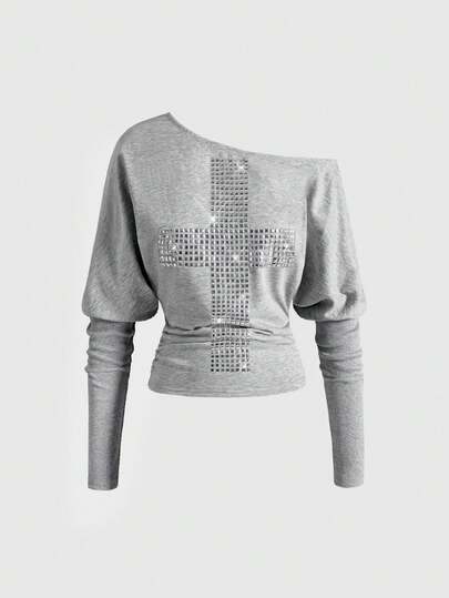 ROMWE Avant Women's PUNK Street Y2K Sexy Crop Top Fitted Sweatshirt